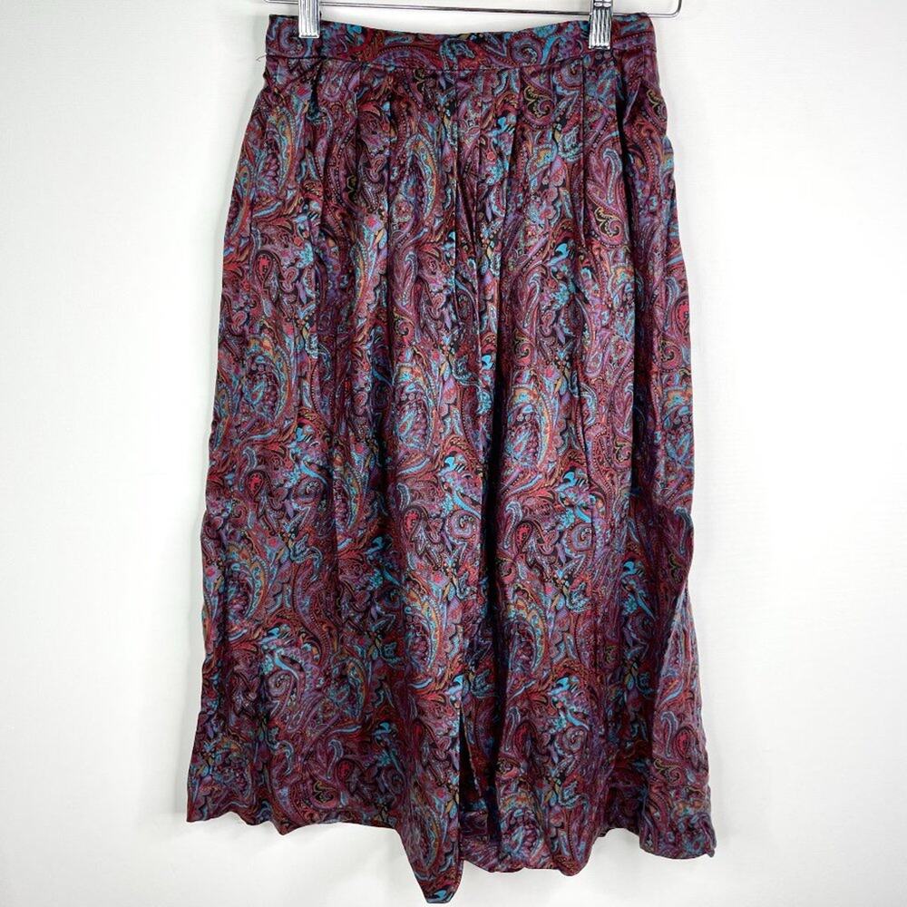 Vintage Dark Paisley Print Pleated Maxi Skirt